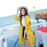 韩国东大门2016春款新品修身显瘦纯色外套休闲系带中长款风衣女装