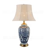 美式风格 新中式青花纯铜陶瓷装饰台灯 客厅卧室床头高档别墅0128