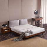 北欧伊情北欧简约橡木实木床1.8米双人布艺床现代大床1.5卧室家具