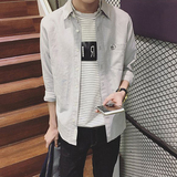 男士寸衫青年纯色衬衫男长袖修身 韩版青少年学生牛津纺衬衣外套
