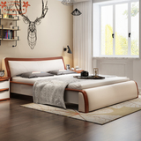 全实木床北欧白蜡木床卧室成人双人厚重木床1.8米头层牛皮床家具