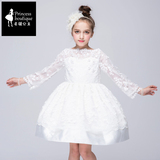 女童公主裙女童婚纱小花童礼服儿童礼服白色长袖夏季连衣裙表演服