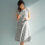海外直邮2016夏装新款日本女装代购面料日本制花朵提花显瘦连衣裙