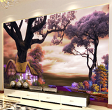 欧式手绘影视壁画3D风景油画墙纸电视背景墙壁纸客厅卧室墙画大树