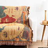 外贸美式世界地图纯棉线毯防滑沙发巾套罩装饰地毯布艺沙发罩挂毯