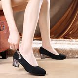 2016新款正品老北京女布鞋黑色工装鞋带拌两用中跟女单鞋单鞋