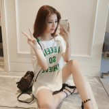 【天天特价】女夏韩版学院中长款休闲字母短袖半袖宽松大码T恤裙