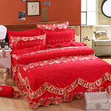 结婚庆床裙单件大红床罩1.5 1.8m床单床笠花边床套席梦思保护套