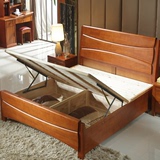 实木橡木床双人1.8米1.35米高箱储物1.2m床1.5米中式儿童床带抽屉
