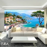 3d5d大型壁画客厅沙发卧室电视背景墙壁纸油画风景地中海欧式墙纸
