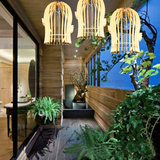 简约现代客厅木质吊灯创意餐厅原木艺术灯饰个性风格实木鸟笼灯具