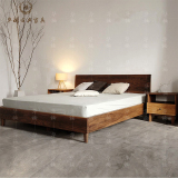 老榆木黑胡桃木高档双人床纯实木床现代中式靠背床简约床卧室家具