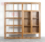 明式老榆木现代新中式书柜原创设计原木带门书柜组合实木古典家具