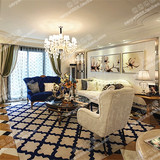 简约现代格子宜家欧式客厅茶几地毯地中海蓝色卧室床边大地毯定制
