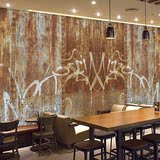 大型复古铁锈铁皮涂鸦壁纸个性酒吧西餐厅休闲吧时尚背景墙纸壁画