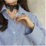 韩国春季纯棉宽松喇叭袖衬衣复古bf风韩范大袖口竖条纹长袖衬衫女