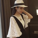 2016夏季女装新款大码蕾丝打底衫韩版喇叭袖雪纺上衣女短袖女t恤
