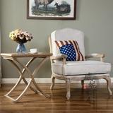 美式实木单人沙发椅北欧法式复古休闲椅实木老虎椅配套边几可定制