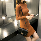 2016春秋韩国纯色修身显瘦半高领中长款打底衫女长袖T恤上衣秋季