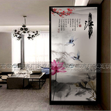 中国风定制水墨艺术玻璃工笔国画屏风玄关中式茶室禅意手绘玻璃