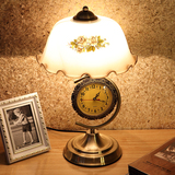 美式欧式台灯卧室床头灯复古中式带钟表可调光装饰玻璃客厅老上海