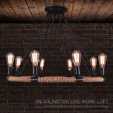 设计师北欧美式艺术咖啡厅吊灯乡村田园风格工业复古铁艺麻绳吊灯