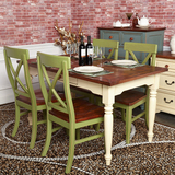 美式乡村实木餐桌地中海风格长方形田园餐桌椅组合小户型家用家具