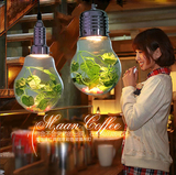 美式咖啡厅茶座玻璃植物花瓶大灯泡绿植吊灯餐厅客厅田园圆球射灯