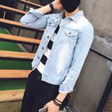 浅色牛仔外套男夏装青少年夹克学生韩版修身上衣男装潮流青年外衣