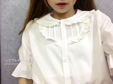日系夏日少女清纯木耳边萝莉纯白娃娃领泡泡袖衬衫上衣短袖