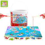 木制磁性海洋钓鱼玩具/儿童宝宝益智趣味亲子玩具/拼图双鱼杆