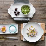 日式哑光釉餐具套装白色磨砂双耳碗寿司盘双耳盘鱼盘简约白色餐具