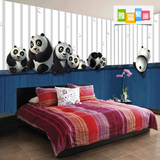 大型壁画3D立体儿童房墙纸 卧室床头简约条纹壁纸 可爱顽皮小熊猫