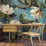 欧式复古怀旧墙纸蓝色油画壁纸墙纸客厅咖啡厅玄关背景墙大型壁画