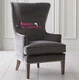 新款美式布艺单人沙发实木老虎椅欧式灰色圆背椅皮艺高背椅休闲椅