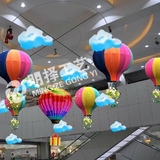 商场中庭吊饰 购物中心展厅布置道具 春季美陈展厅绿色热气球装饰