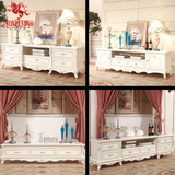 简约欧式电视柜茶几组合客厅白色烤漆实木雕花1.8 地柜矮柜装饰柜