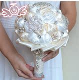 韩式手捧花水钻绸缎带玫瑰花婚礼手捧花结婚新娘手捧花球珍珠花束