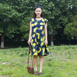 萌果森林自制/蜜汁/日系甜美清新柠檬印花连衣裙夏季新款 配发带