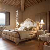 简约现代欧式 实木雕花软包床 新古典中式布艺软包大床奢华定制