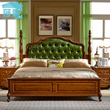 美式床 乡村复古深色欧式真皮简约储物双人橡木实木床1.8米家具
