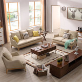 北欧宜家沙发小户型创意日式三人沙发卧室白蜡木棉麻布艺沙发组合