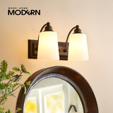 摩灯时代 美式铁艺双玻璃头壁灯床头壁灯背景墙双头壁灯镜前壁灯