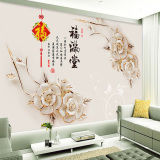 中式福字牡丹花卉壁画 温馨客厅卧室沙发电视背景墙壁纸 无缝墙布