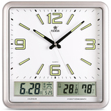 专柜正品牌霸王14英寸方形液晶挂钟客厅夜光超静音多功能欧式时钟