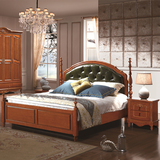 美式床全实木床1.8米双人婚床深色软靠橡木大床简约乡村卧室家具