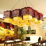 中式吊灯仿古实木客厅灯酒店茶楼工程羊皮灯创意方形餐厅吸顶灯具