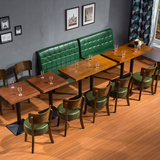 新款咖啡厅西餐厅卡座沙发桌椅组合实木复古靠墙 无扶手卡座定制