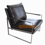 欧式后现代不锈钢休闲椅 沙发椅 客厅酒店样板房皮革单椅 扶手椅