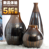 现代欧式陶瓷花瓶摆件复古手工插花三件套美式客厅样板间软装摆设